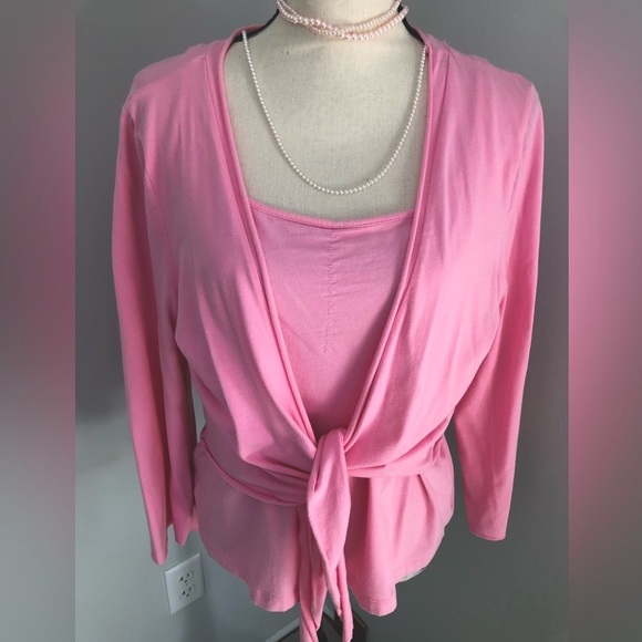 Secret Treasures Vintage Pink Tank Top & Front Tie Cardigan Size 16/18 - Picture 1 of 7